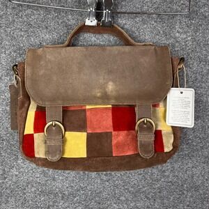 NEW Sahalie Suede Patchwork Satchel Crossbody Bag Leather Trim Adjustable Strap